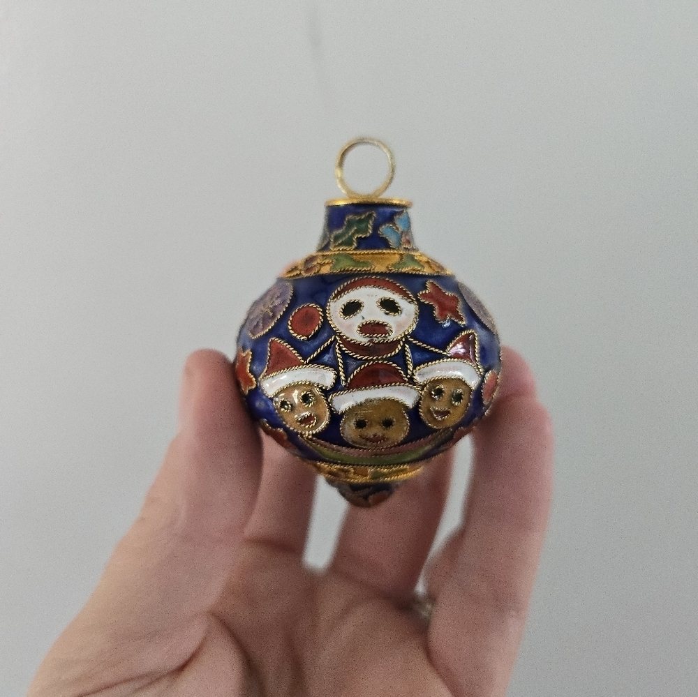 VTG Enamel Cloisonne Christmas Collectible Ornament Snowman Round